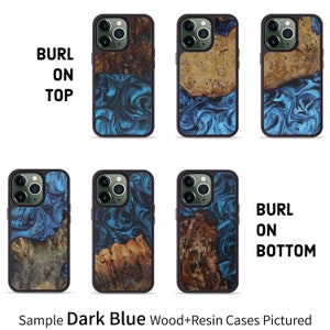 iPhone 13 Pro Wood Resin Traveler Protective Wood Case Magsafe Blue, Green, Teal and Gold, Black and White One-of-a-Kind Dark Blue