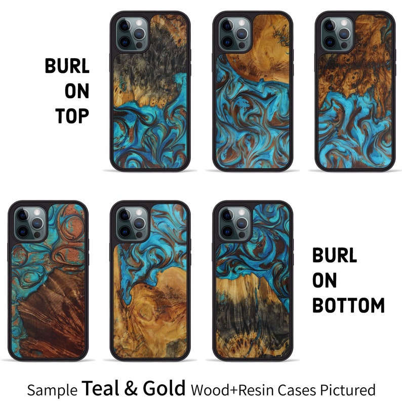 iPhone 12 / 12 Pro WoodResin Case Traveler Protective Wood Case Magsafe Blue, Green, Teal Gold, Black & White image 5