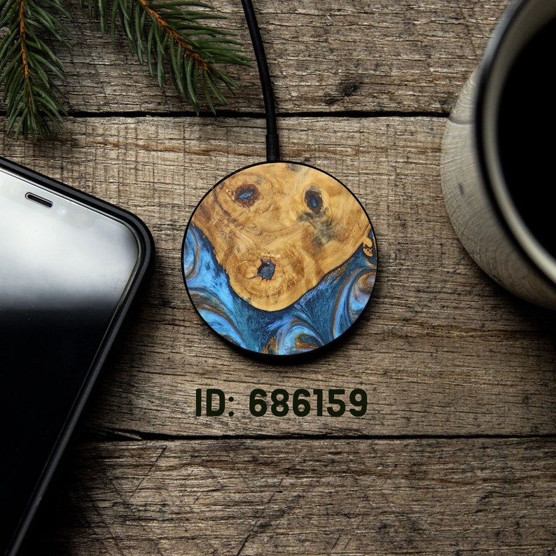 Magsafe Charger Wood Resin Fast Wireless Charger Completely Unique, Pick Your Piece 15 Watt, 3 ft cable Ships Next Day 686159: Teal & Gold