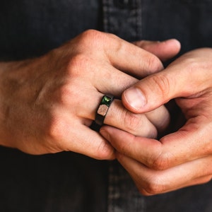 Signet Ring for Men Wood Resin Stainless Steel Signet Ring One-of-a-Kind Charcoal, Blue, Green, Teal & Gold image 5