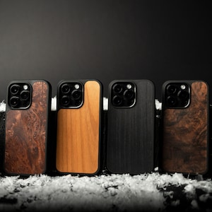 Wood Burl Phone Case | Protective Traveler Case with Magsafe | Walnut Burl, Redwood Burl, Ebony, Cherry | iPhone 15 14 13 12 Plus Pro Max