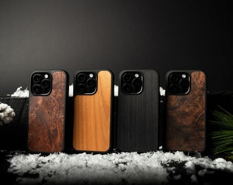 Wood Burl Phone Case | Protective Traveler Case with Magsafe | Walnut Burl, Redwood Burl, Ebony, Cherry | iPhone 15 14 13 12 Plus Pro Max