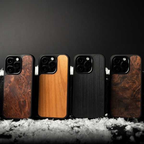 Wood Burl Phone Case | Protective Traveler Case with Magsafe | Walnut Burl, Redwood Burl, Ebony, Cherry | iPhone 15 14 13 12 Plus Pro Max