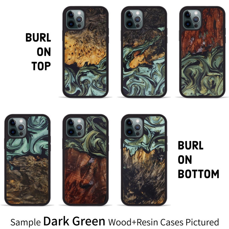 iPhone 12 / 12 Pro WoodResin Case Traveler Protective Wood Case Magsafe Blue, Green, Teal Gold, Black & White image 2