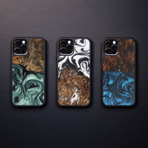 iPhone 12 / 12 Pro WoodResin Case Traveler Protective Wood Case Magsafe Blue, Green, Teal Gold, Black & White image 1