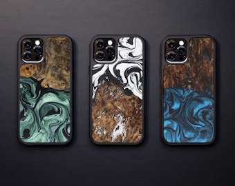 iPhone 12 / 12 Pro - Wood+Resin Case | Traveler Protective Wood Case | Magsafe | Blue, Green, Teal Gold, Black & White