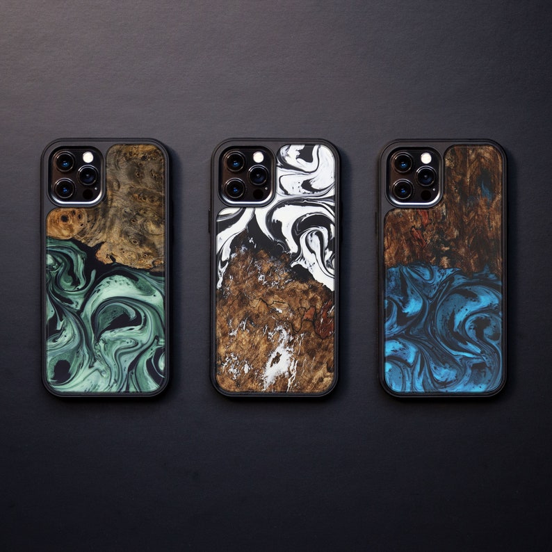 iPhone 12 / 12 Pro - Wood+Resin Case | Traveler Protective Wood Case | Magsafe | Blue, Green, Teal Gold, Black & White 