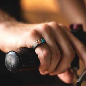 Signet Ring for Men Wood Resin Stainless Steel Signet Ring One-of-a-Kind Charcoal, Blue, Green, Teal & Gold Teal & Gold