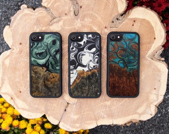 iPhone 8 / 7 / 6/6s Wood+Resin Traveler Protective Wood Case | Blue, Green, Teal Gold, Black & White