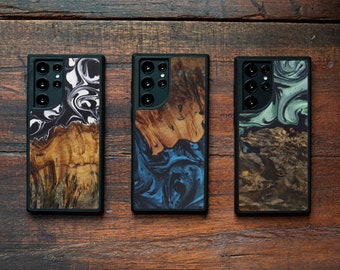 Galaxy S22 Ultra - Wood+Resin Traveler Protective Wood Case | Blue, Green, Teal Gold, Black & White | One-of-a-Kind