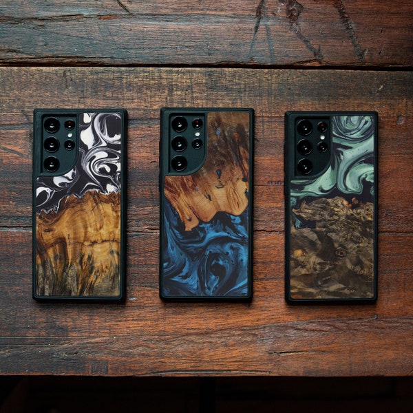 Galaxy S22 Ultra - Wood+Resin Traveler Protective Wood Case | Blue, Green, Teal Gold, Black & White | One-of-a-Kind
