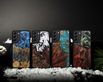 Galaxy S23, S22, Plus, Ultra - Wood+Resin Traveler Protective Wood Case | Blue, Green, Teal Gold, Black & White | One-of-a-Kind |