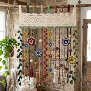 Boho Crochet Curtain Pattern PDF, Floral Window Curtain Crochet Pattern, Cottagecore Home Decor, Instant Download.