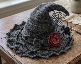 Spooky Crooked Witch Hat Crochet Pattern PDF, Halloween Witch Hat, Gothic Hat Crochet Tutorial, Halloween Costume Pattern.