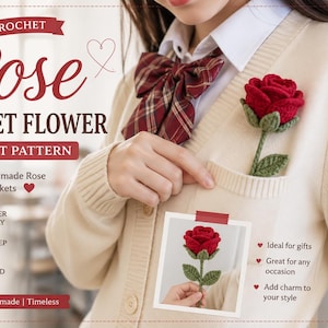 Crimson Rose Crochet Pattern | Realistic Amigurumi Flower PDF (Digital Download)
