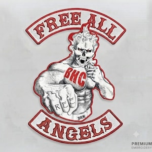 Custom 3-Piece Embroidered Biker Patch Set, Free All Angels Skull Vest Patches