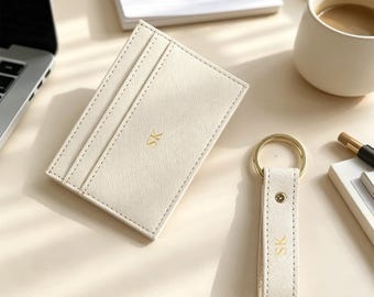 Vegan Leather Set, Crossgrain Mens Wallet, Saffiano Keychain Combo, Minimalist Everyday Purse, Gifts For Him Her, Slim Keyring Wallet