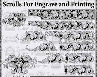 SVG-Designpaket mit Scroll-Vorlagen, Schiebe-Scrolls für Lasergravur und Druck. SVG-Datei mit Gravurtest-Scroll. Gravur-Scrollmuster für Pistolen.