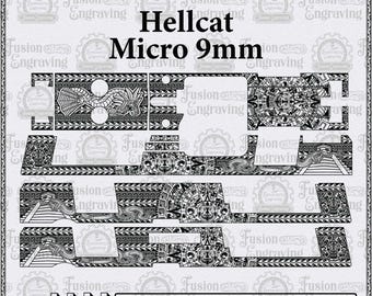 Hellcat Micro 9 mm Gravurdesign (SVG). Hellcat Lasergravurmuster (SVG). Azteken-Design (SVG). Maya-Vektormuster. Pyramidenvektor.