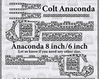 Diseño de grabado de anaconda en formato SVG. Diseño de pergamino para grabado de anaconda de 8 y 6 pulgadas en formato SVG. Patrón de grabado láser de anaconda en formato SVG.