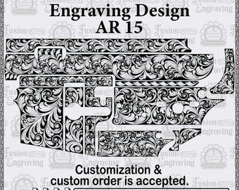 AR 15 Lasergravur-Design (SVG). AR 15 Gravur-Design mit Rankenmuster. AR15 Gravurvorlage. AR 15 Gravurvorlage.