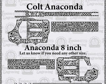 Diseño de grabado de anaconda en formato SVG. Anaconda de 8 pulgadas en formato SVG. Anaconda Revolver en formato SVG. Diseño con temática de escamas de serpiente.