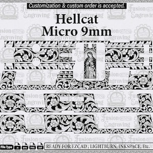 Hellcat Micro Scroll Design SVG. Hellcat 9mm Engraving Design SVG. Hellcat 9mm Engraving Pattern. Hellcat Outline/Template SVG. Virgin Mary.