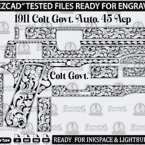 Colt 1911 regeringsmodell Scroll Design SVG-fil: Lasergravering/skärning.