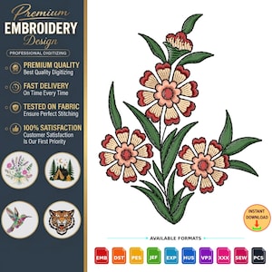 Floral Embroidery Design, Flower Machine Embroidery File, Botanical Pattern, Digital Download pes dst xxx