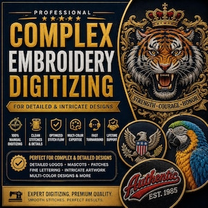 Complex Embroidery Digitizing Service | Detailed Logos, Patches, Artwork (dst, pes, jef, exp)