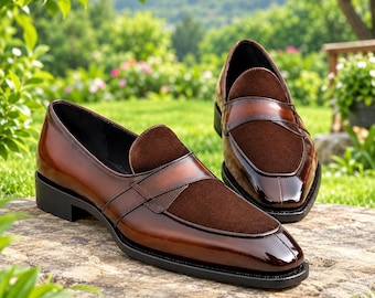 Men’s Brown Leather Loafers, Handmade Penny Loafers, Classic Dress Shoes, Luxury Formal Footwear