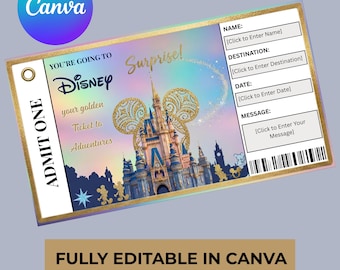 Disneyland Ticket Invitation Template Editable Disney Theme Birthday Invite Printable Theme Park Birthday Invitation Canva Editable Template