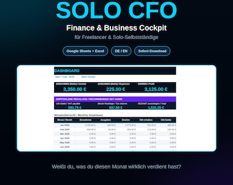 Suivi financier pour freelances (Google Sheets et Excel) | Calcul des revenus, dépenses, TVA et taux horaire | Comptabilité pour petites entreprises (DE/EN)