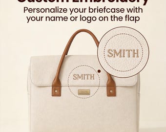 Custom Embroidered Laptop Briefcase, Personalized PU Leather Work Bag for Women, Professional Business Tote with Shoulder Strap