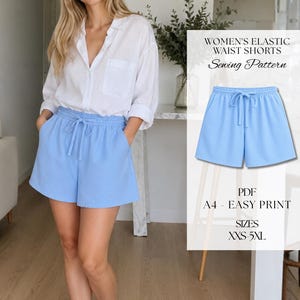 Women's Elastic Waist Shorts Sewing Pattern PDF | Easy Summer Shorts | XXS-5XL | A4 Printable | Beginner PDF Sewing Pattern