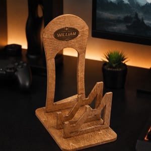 Personalized Wooden Gamepad Stand, Custom Engraved Name Controller Holder, Real Wood Desk Organizer
