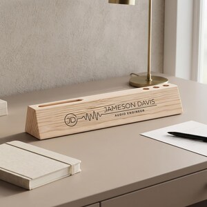 Placa de madera personalizada para ingeniero de audio, letrero de escritorio con forma de onda sonora, regalo personalizado para estudio.