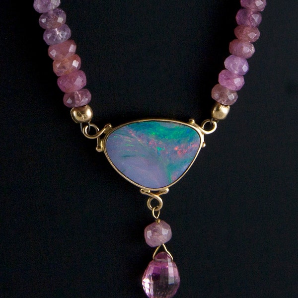 Sweet Pink Sapphire & Opal 14k Gold Necklace