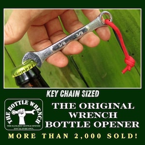 The Bottle Wrench Bottle Opener - Key Chain Size - Red (Beer, Handmade Gift for Husband, Him, Father, Guy, Boyfriend, Garage, or Shop)
