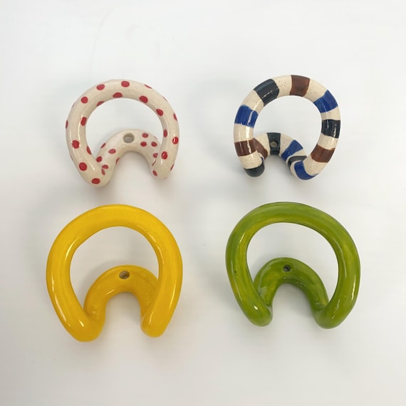 Ceramic wall hook handmade wall hook towel hook housewarming gift, home decor gift Color Striped Pottery Hanger  Handmade decorative hanger