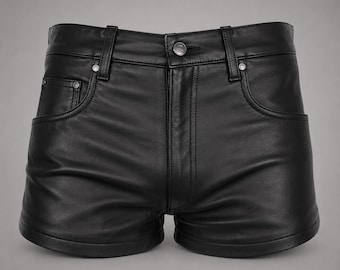 Zwarte leren hotshort heren | Minishort van echt schapenleer | Handgemaakte leren kleding | Maatwerk