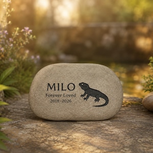 Personlig reptilminnessten, graverad naturlig sten för skäggagam, gekko, ödla, orm eller sköldpadda