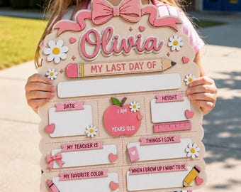Custom Name My Last Day Of School Sign, Personalized First Day Of School Board, Preschool Kindergarten Milestone Sign, Board Kids Gifts