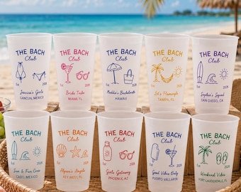 Anpassade Bach Club-muggar, Personliga Bach Weekend-festgåvor, Möhippa-muggar med frostat utseende, Poolside Girls Trip-muggar, Strandresa-dryckglas