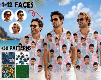 Personalized Family Hawaiian Shirt, Custom Picture Face Button Summer Shirt, Hawaiian Shirt With Face And Name, Party Summer Tee