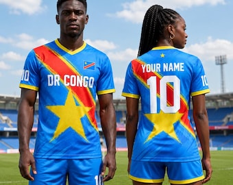 Maglia da calcio della Repubblica Democratica del Congo, maglia unisex da calcio personalizzata con nome e numero, maglia da calcio personalizzata con numero della Repubblica Democratica del Congo, maglia della squadra di calcio della Repubblica Democratica del Congo