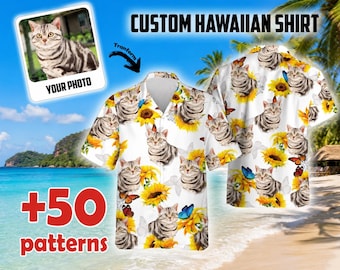 Pet Face Hawaiian Shirt, Custom Cat Dog Photo Hawaii Shirt, Personalized Dog Cat Face Holiday Tropical Pattern Summer Shirt, Dog Owner Shirt