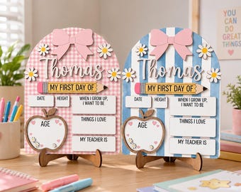 Coquette Girls Back To School Wood Sign, Custom Kindergarten 1st Day Of School Sign, Personalized First Day Of School Board, Last Day School