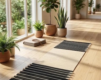 Organic Herbal Cotton Yoga Mat – Ecofriendly, Handwoven, Anti-Slip Exercise & Meditation Mat 2x6 Ft Travel-Friendly