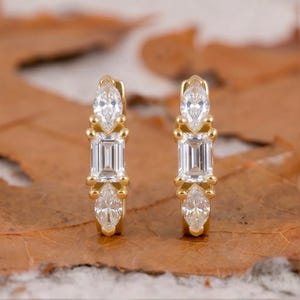 18K Gold Plated Pear Emerald Cut Vvs Moissanite Hoop Earrings D Color Diamond Drop Earring 925 Silver Dangle Earring